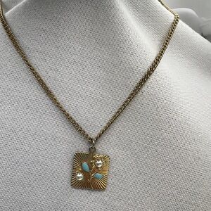 EMJ gold tone enamel and faux pearl flower pendant